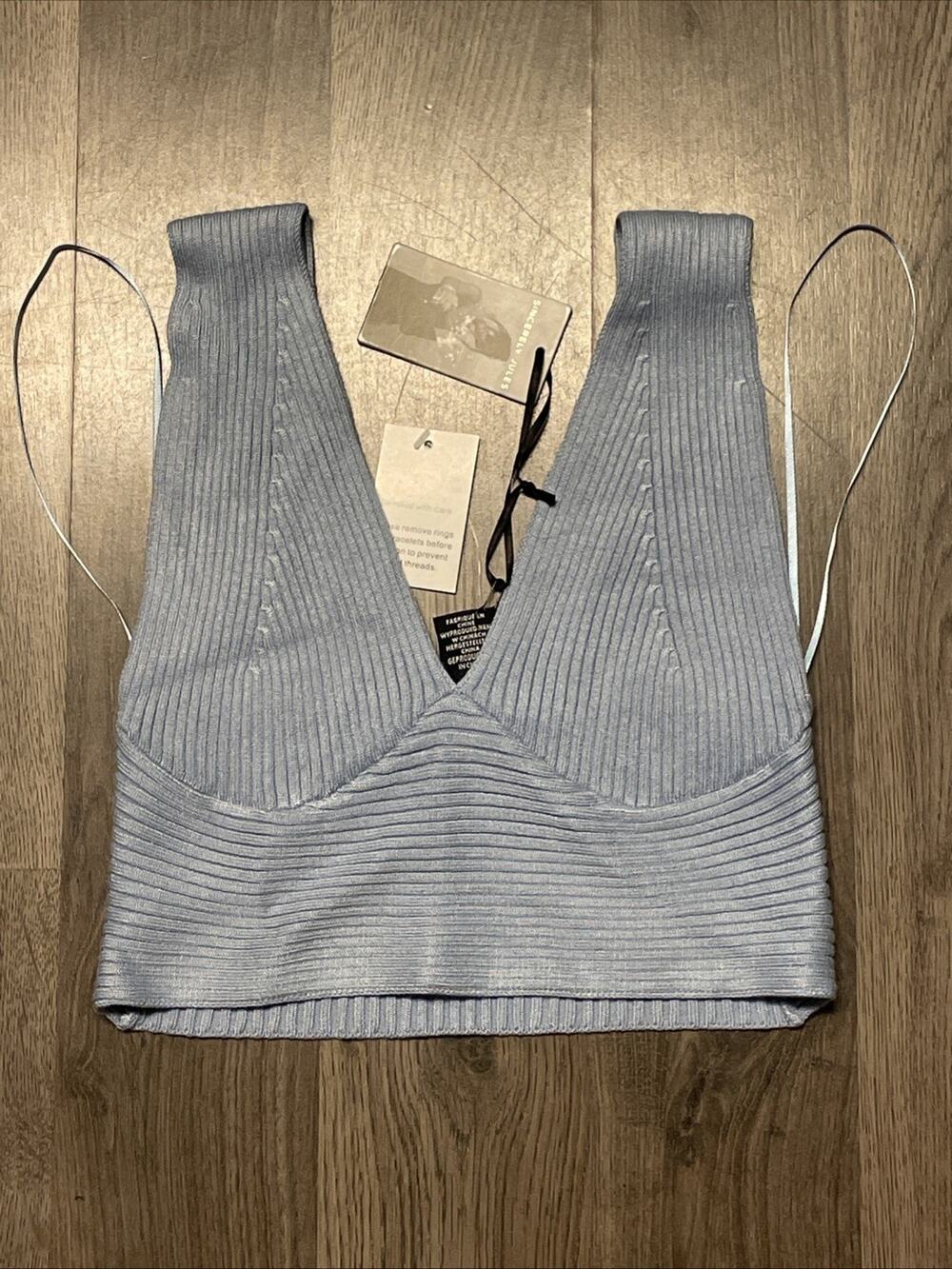 Sincerely Jules NWT Ribbed Knit Crop Tank Top Periwinkle Blue V-Neck Cami
